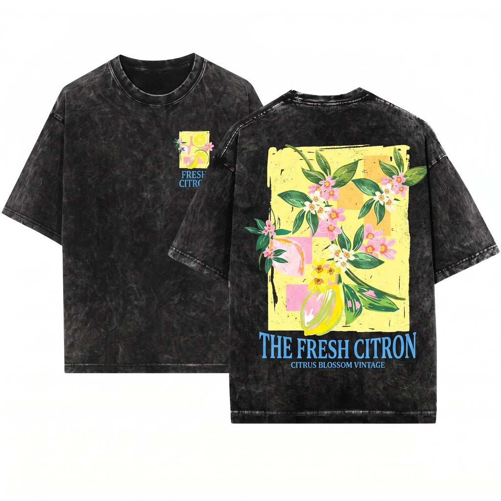 Citron Frais French Lemon Vintage Fruit Graphic Top Unisex Wash T-Shirt