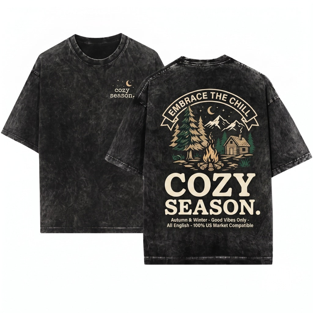 Cozy Season Fall Womens Minimalistic Vibes Holiday Unisex Wash T-Shirt