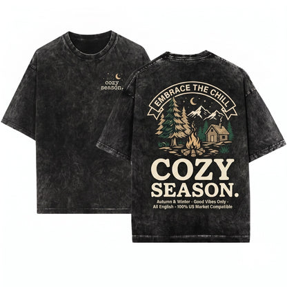 Cozy Season Fall Womens Minimalistic Vibes Holiday Unisex Wash T-Shirt