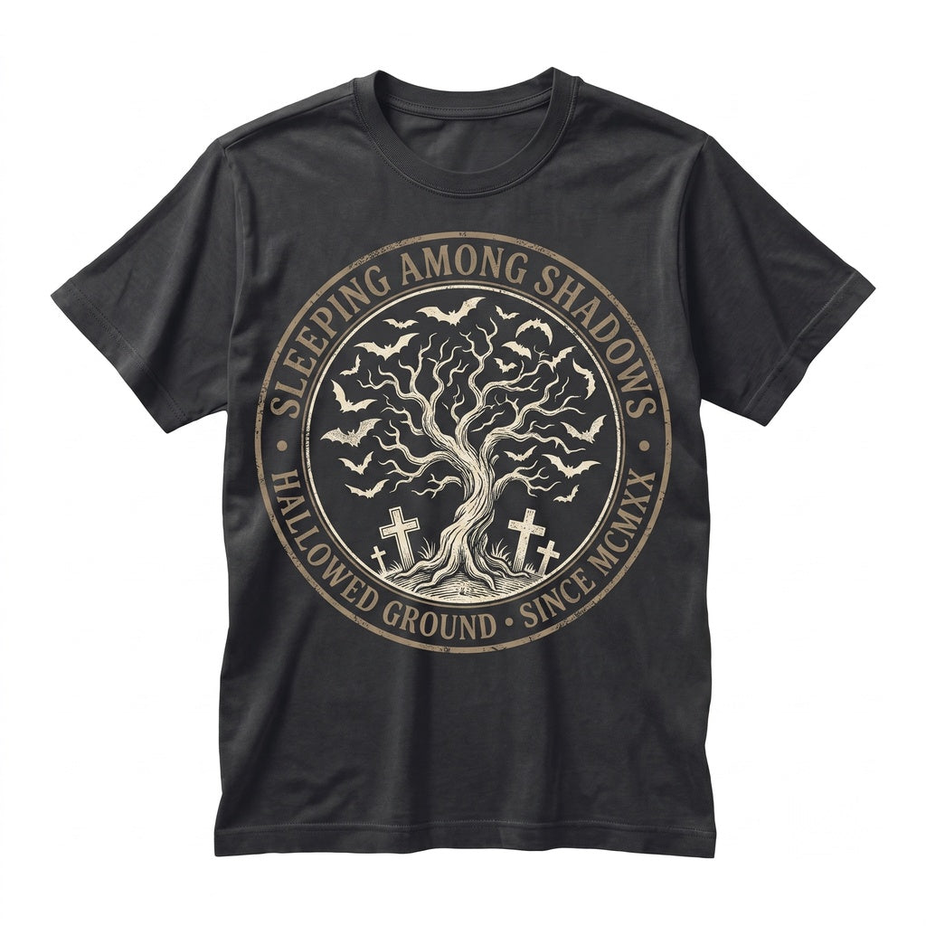 Vintage Halloween Spooky Graveyard Cemetery Bats Moon Gothic Fall Apparel Unisex TShirt