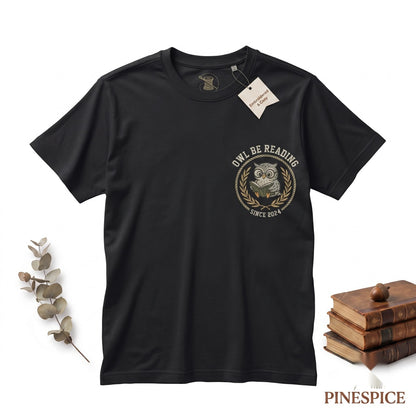Embroidered Cute Owl Book Lover Gift Funny Cozy Reader Bookworm Unisex TShirt