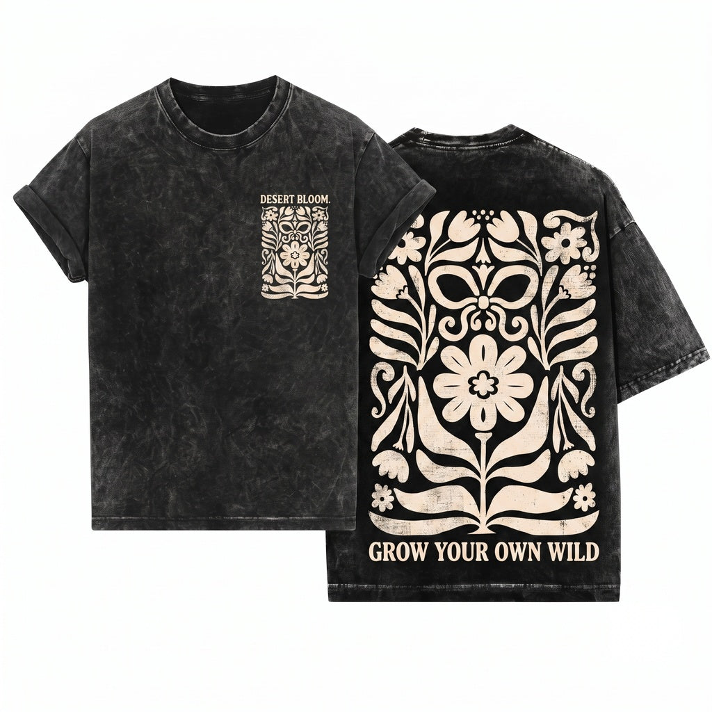 Vintage Folk Flower Boho Nature Pattern Unisex Wash T-Shirt