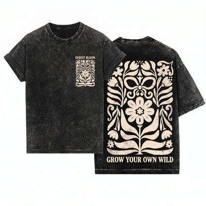 Vintage Folk Flower Boho Nature Pattern Unisex Wash T-Shirt