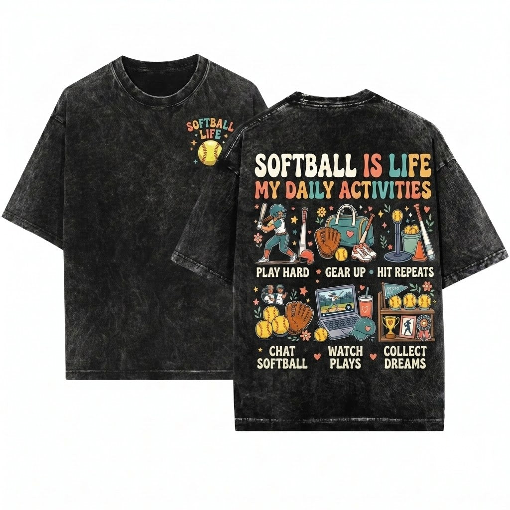 Things I Do In My Spare Time Softball Player Funny Sports Hobby Game Day Womens Unisex Wash T-Shirt