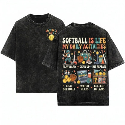 Things I Do In My Spare Time Softball Player Funny Sports Hobby Game Day Womens Unisex Wash T-Shirt