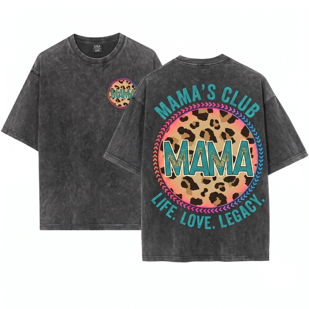 Mama Leopard Print Circle Western Cowboy Crewneck Sweatshirt Unisex Wash T-Shirt