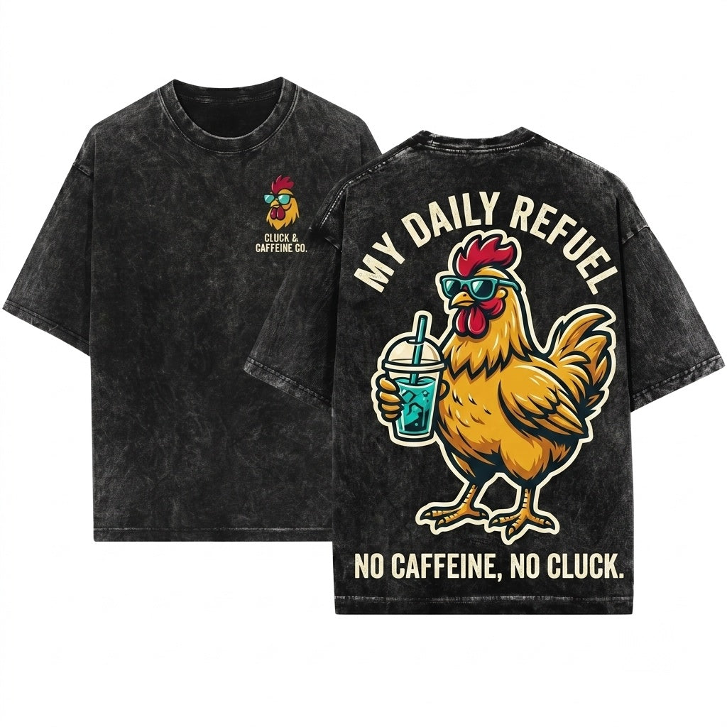 Funny Farm Animal Chicken Drinking Iced Coffee Lover Unisex Wash T-Shirt
