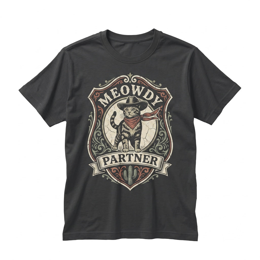 Meowdy Partner Funny Cowboy Cat Graphic Dad Gift Western Meme Unisex TShirt