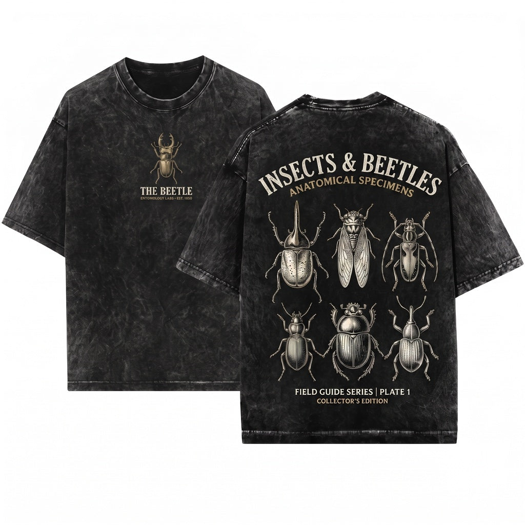 Vintage Aesthetic Beetle Bug Entomology Nature Graphic Top Unisex Wash T-Shirt