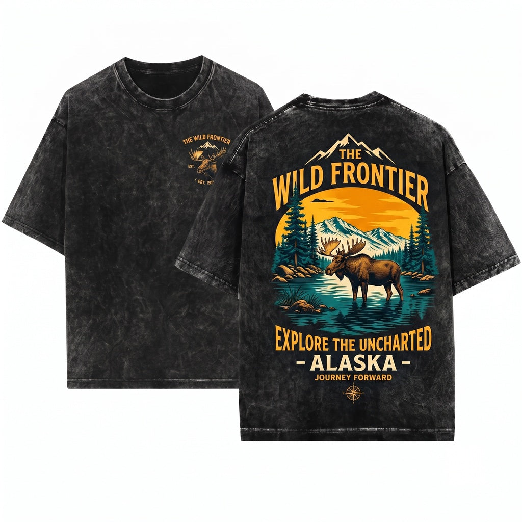 Vintage Moose In Lake Mountain Wildlife Outdoor Adventure Rustic Forest Animal Engraved Nature Lover Gift Unisex Wash T-Shirt