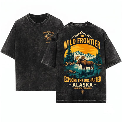 Vintage Moose In Lake Mountain Wildlife Outdoor Adventure Rustic Forest Animal Engraved Nature Lover Gift Unisex Wash T-Shirt