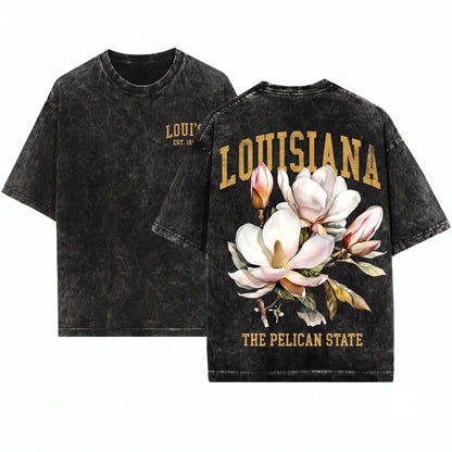 Louisiana State Flower Botanical Gardening Travel Gift Mother Girlfriend Unisex Wash T-Shirt