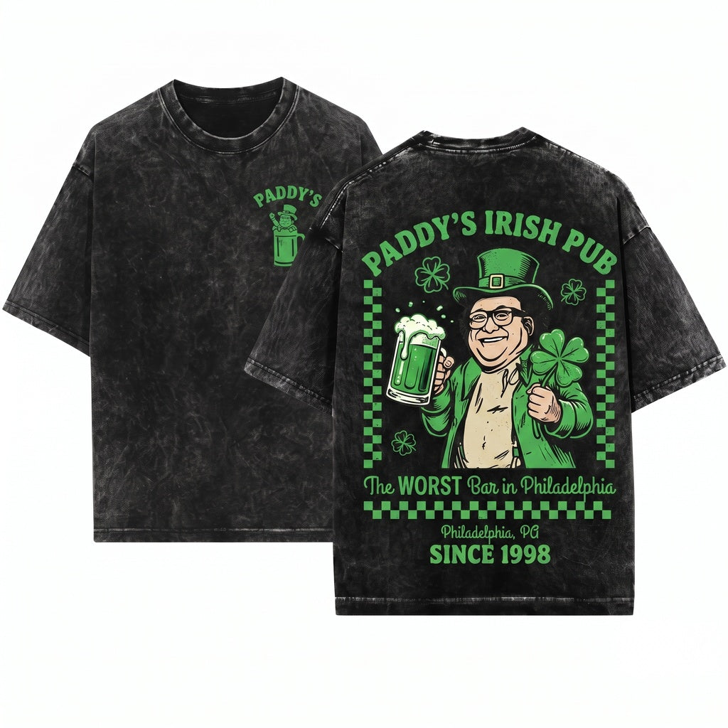 Paddy Irish Pub St Patricks Day Frank Reynolds Leprechaun Green Crewneck Pullover Unisex Wash T-Shirt