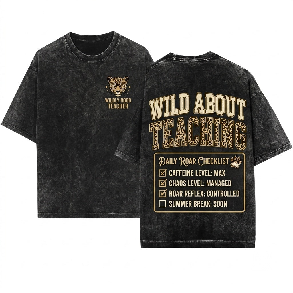 Leopard Teacher Varsity Animal Print Gift New Unisex Wash T-Shirt