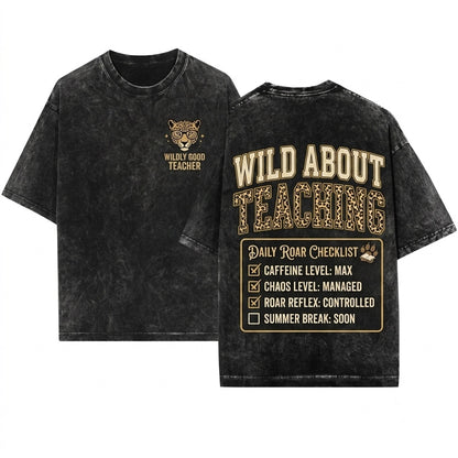 Leopard Teacher Varsity Animal Print Gift New Unisex Wash T-Shirt