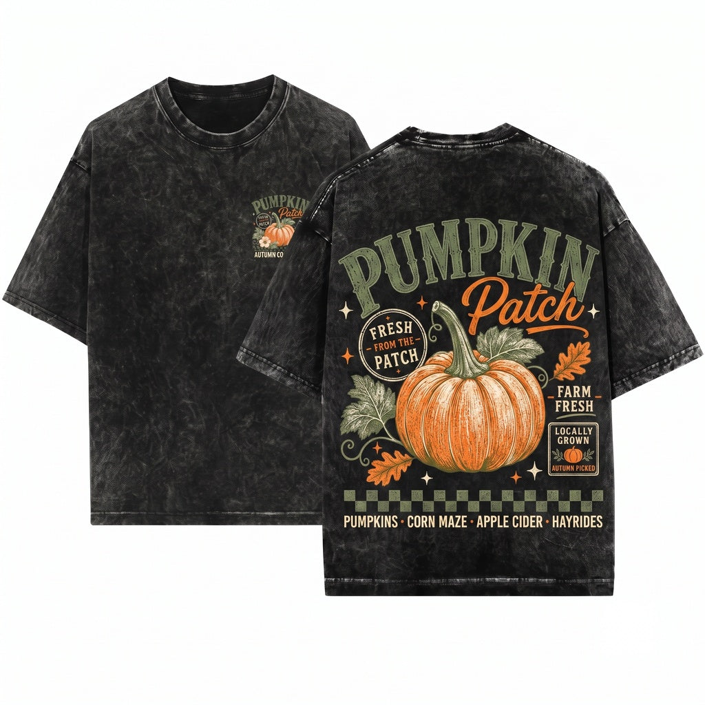 Vintage Retro Autumn Fall Farm Fresh Pumpkin Patch Trendy Sublimation Unisex Wash T-Shirt