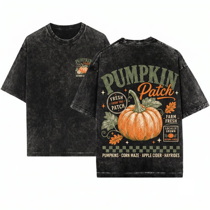 Vintage Retro Autumn Fall Farm Fresh Pumpkin Patch Trendy Sublimation Unisex Wash T-Shirt
