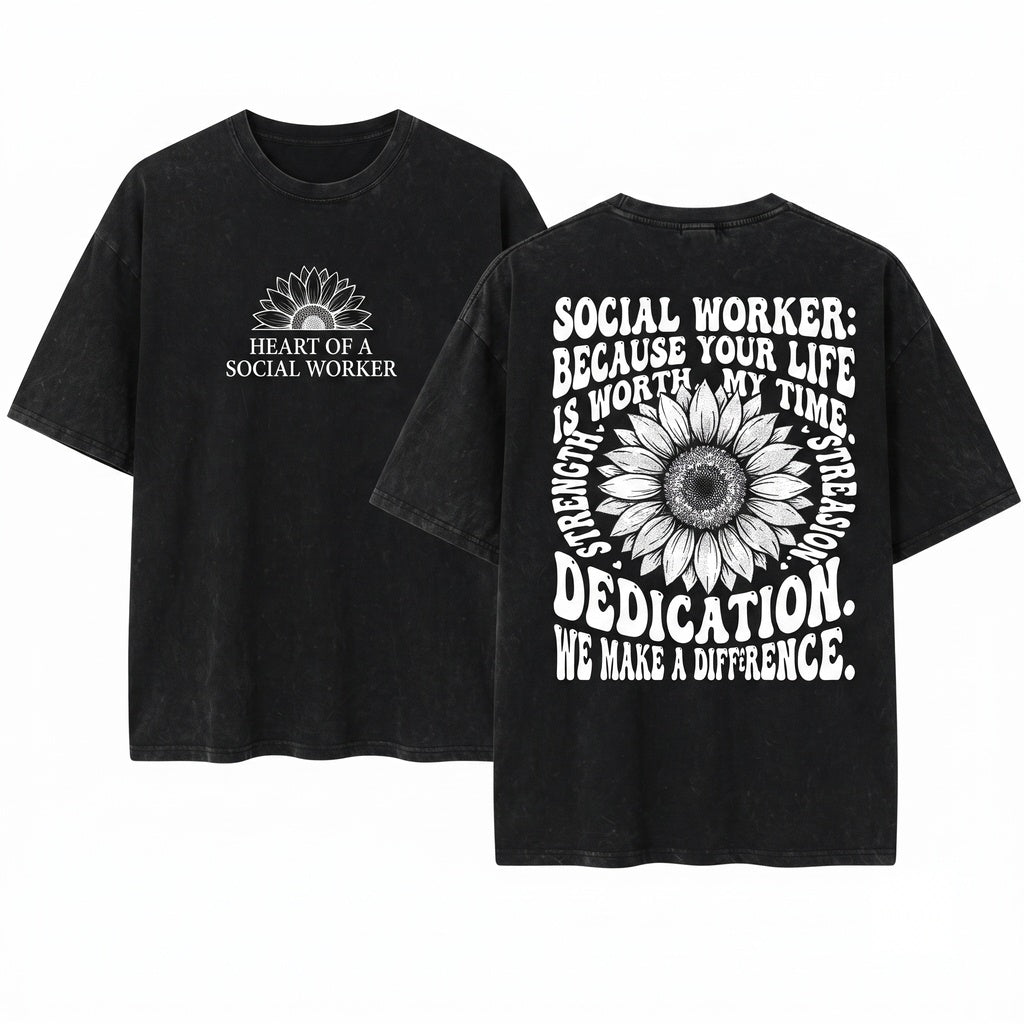 I Became A Social Worker Sunflower Heart Gift Unisex Wash T-Shirt