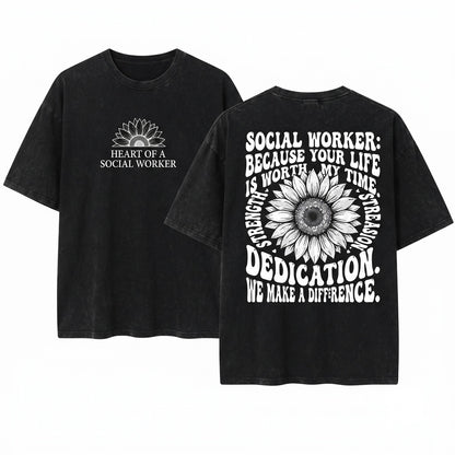 I Became A Social Worker Sunflower Heart Gift Unisex Wash T-Shirt