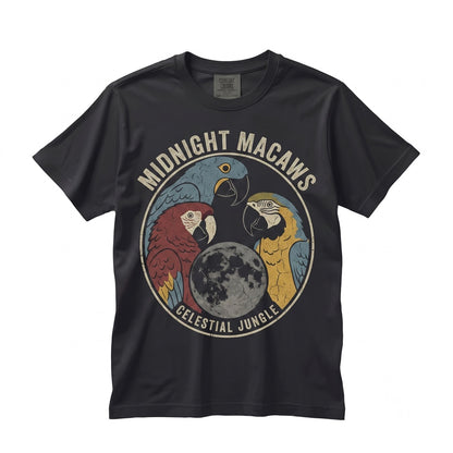 Three Macaws Moon Vintage Parrot Celestial Bird Tropical Wildlife Lover Gift Unisex TShirt