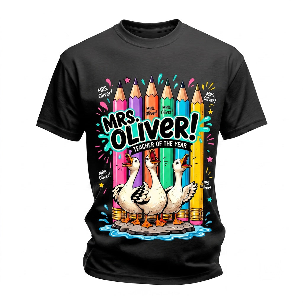 Custom Personalized Teacher Cute Goose Duck Back To School Appreciation Gift Unisex TShirt