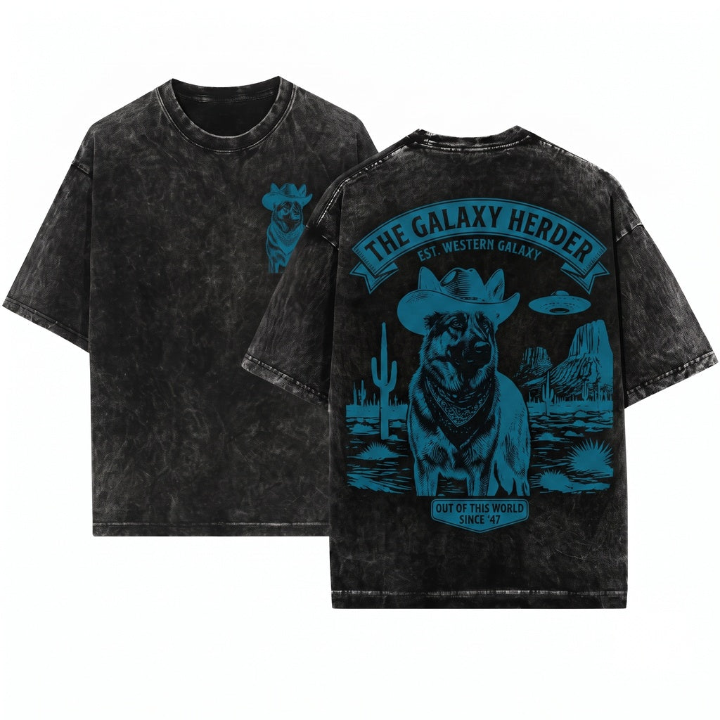 German Shepherd UFO Alsatian GSD Western Cowboy Ranch Dog Owner Mom Dad Gift Unisex Wash T-Shirt