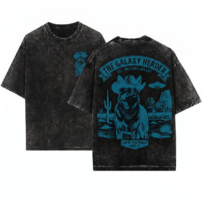 German Shepherd UFO Alsatian GSD Western Cowboy Ranch Dog Owner Mom Dad Gift Unisex Wash T-Shirt