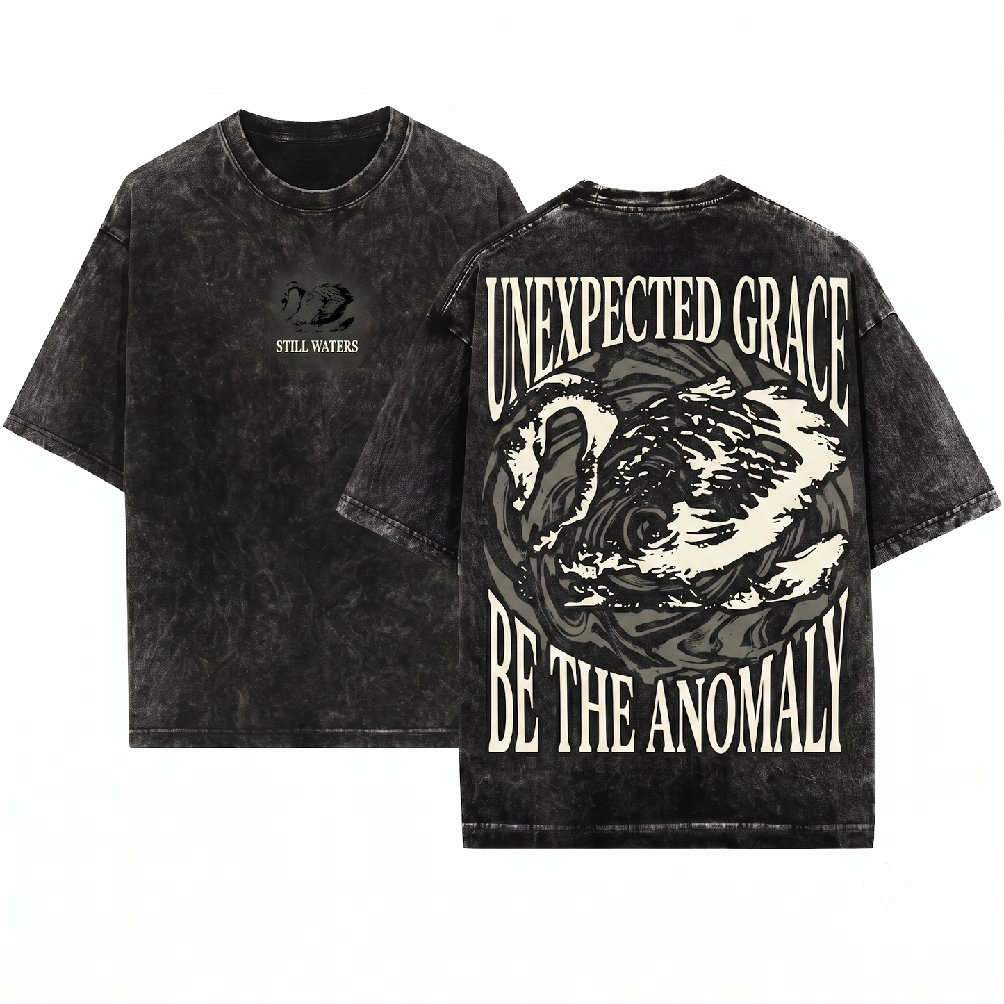 Minimalist Ink Splatter Swan Graphic Tee Elegant Black Swan Silhouette Apparel Graceful Bird Art Nature Lover Gift Unisex Heavyweight Garment-Dyed T-Shirt