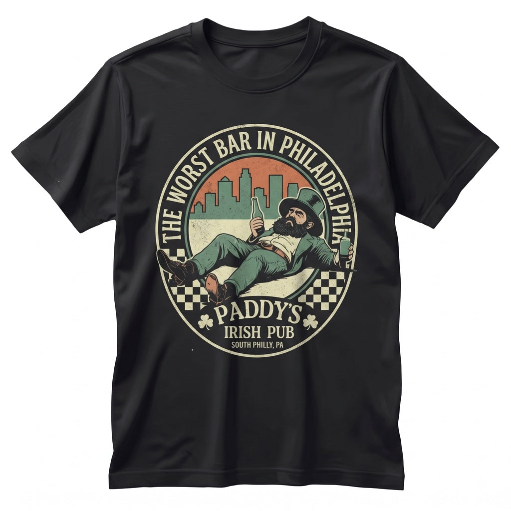 Paddys Irish Pub Leprechaun Philadelphia TV Show Graphic Apparel Vintage Humor Gift Unisex TShirt