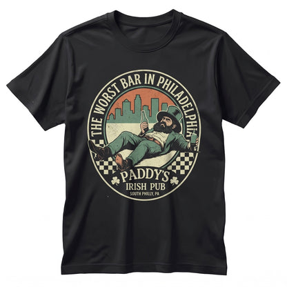 Paddys Irish Pub Leprechaun Philadelphia TV Show Graphic Apparel Vintage Humor Gift Unisex TShirt