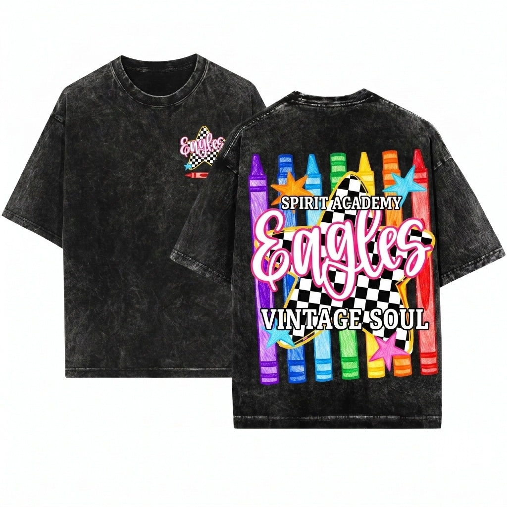 Custom Mascot School Name Back To Teacher Student Spirit Colorful Crayon Style Unisex Wash T-Shirt
