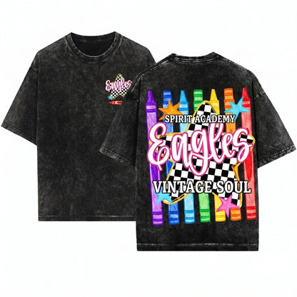 Custom Mascot School Name Back To Teacher Student Spirit Colorful Crayon Style Unisex Wash T-Shirt