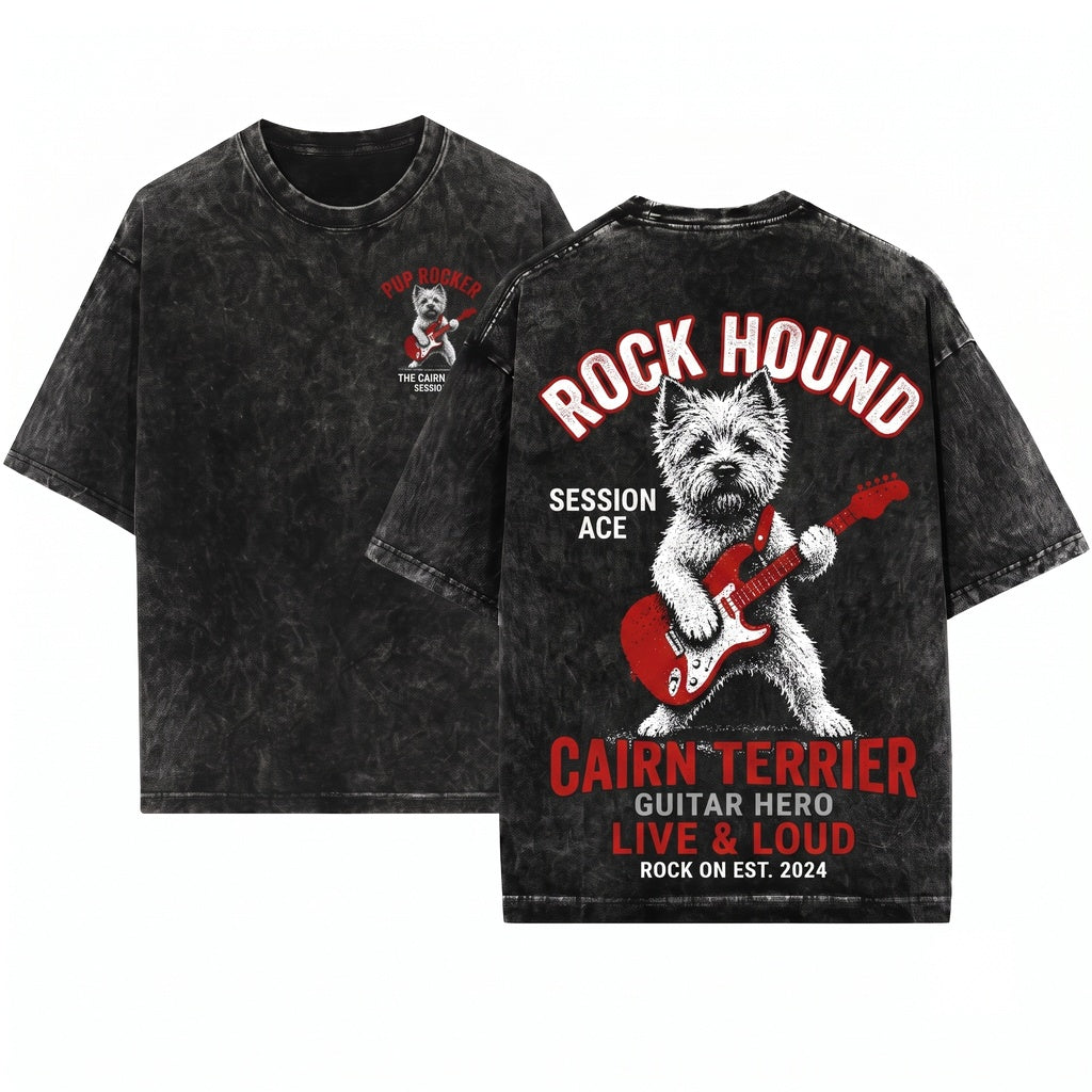 Cairn Terrier Rocker Guitar Dog Lover Gift Funny Music Style Unisex Wash T-Shirt