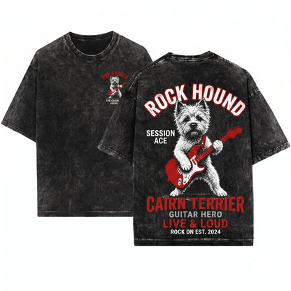 Cairn Terrier Rocker Guitar Dog Lover Gift Funny Music Style Unisex Wash T-Shirt