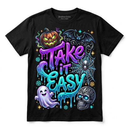 Take It Easy Halloween Dripping Pumpkin Slime Spooky Retro Ghost Cute Vibes Gift Unisex TShirt