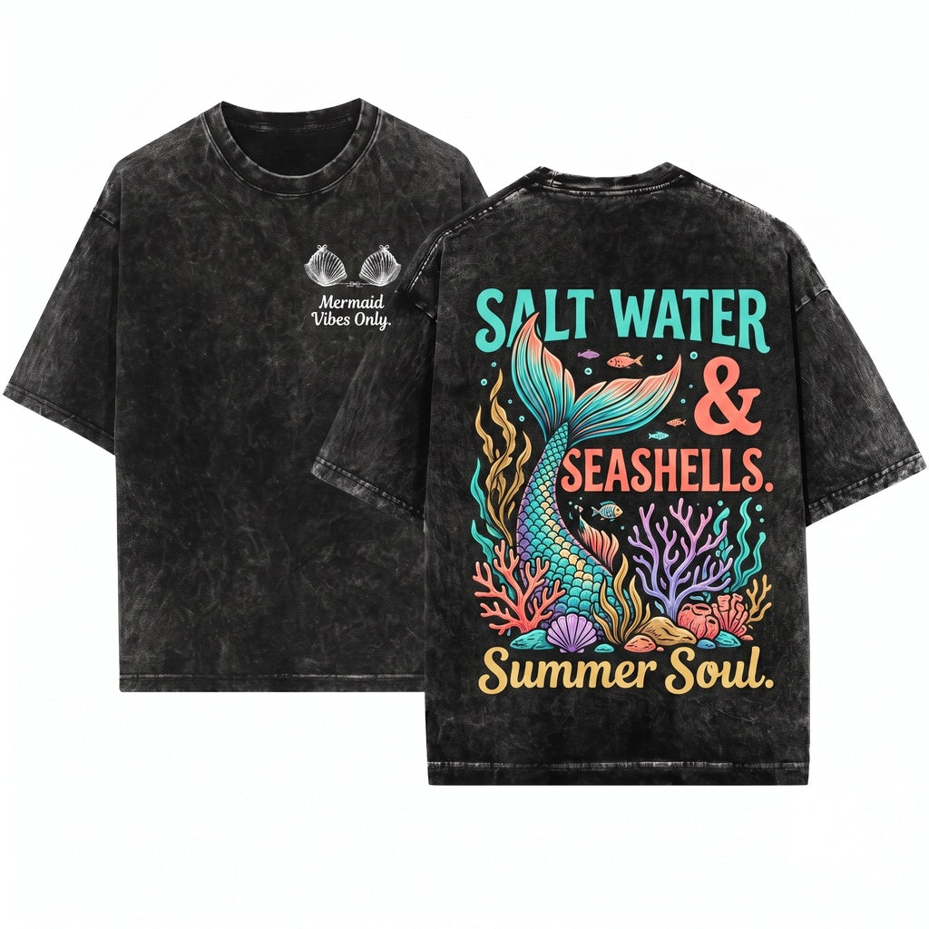 Seashell Bikini Graphic Beach Vacation Retro 90s Unisex Wash T-Shirt