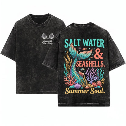 Seashell Bikini Graphic Beach Vacation Retro 90s Unisex Wash T-Shirt