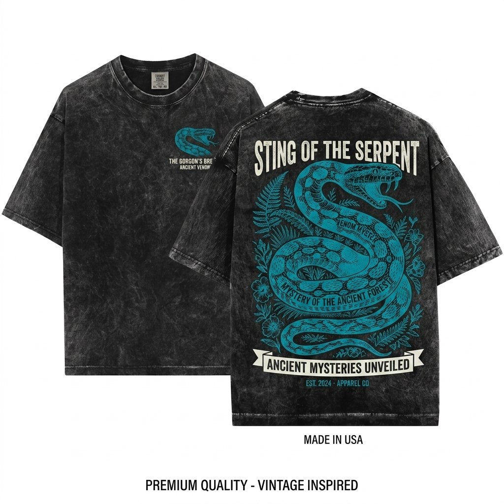 Vintage Snake Python Gothic Nature Wildlife Boho Reptile Distressed Unisex Wash T-Shirt