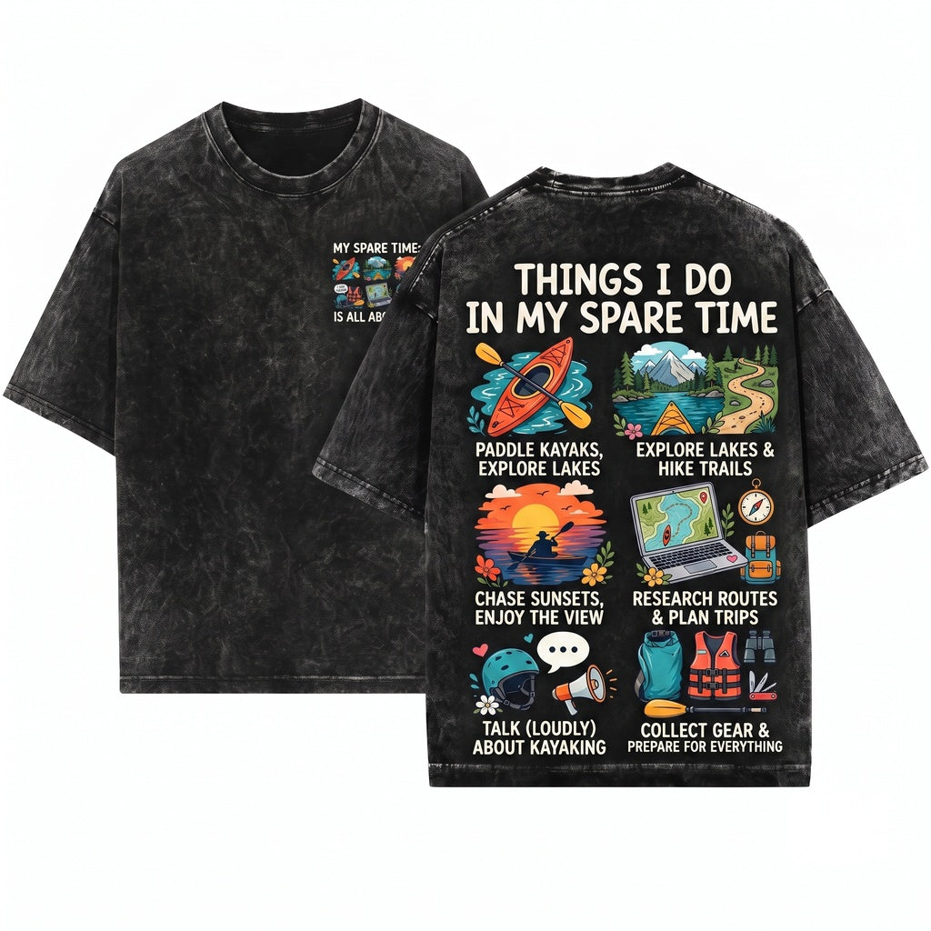 Kayaking Spare Time Activity Lake Paddling Outdoor Graphic Cotton Vintage Unisex Wash T-Shirt