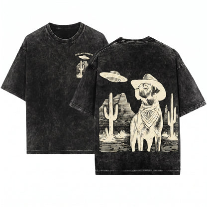 Vintage Labrador Retriever UFO Retro Western Cowboy Dog Funny Lab Lover Gift Unisex Wash T-Shirt