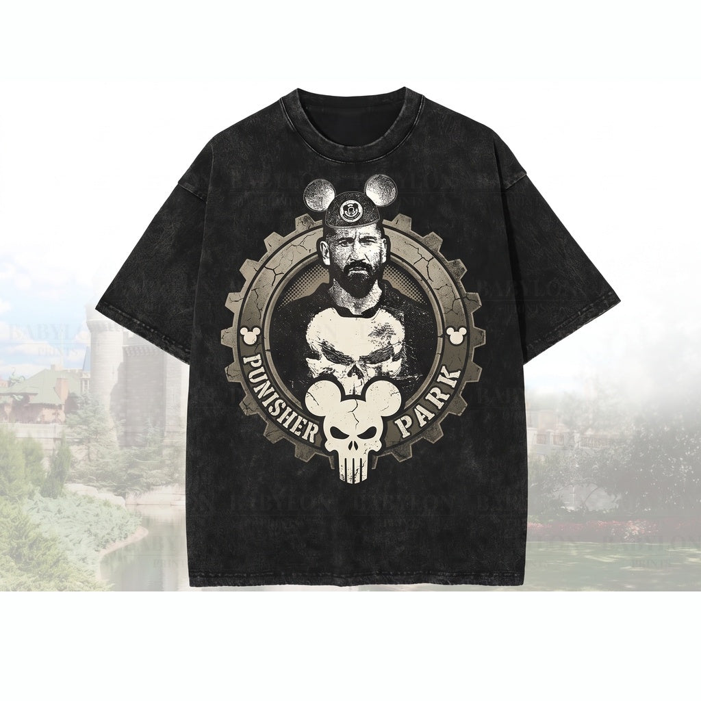 Oversized Castle Skull Ears Graphic Top, Disneyworld Vacation Streetwear Apparel, Retro Theme Park Trip Outfit for Him, Unisex