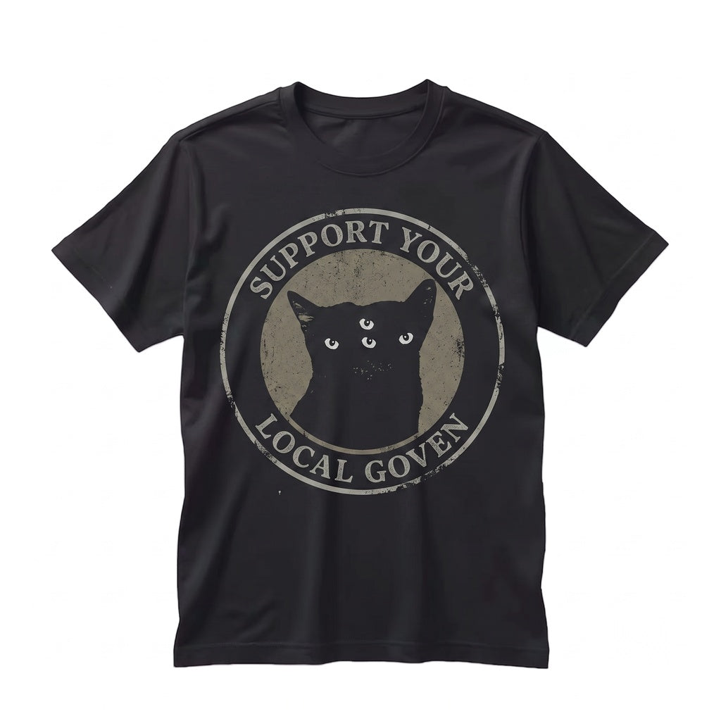 Support Your Local Coven Black Cat Graphic Funny Witchy Vintage Grunge 80s 90s Goth Emo Punk Unisex TShirt