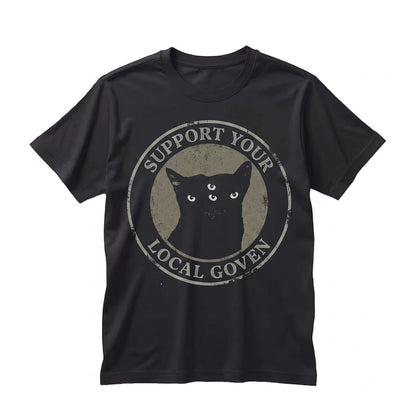 Support Your Local Coven Black Cat Graphic Funny Witchy Vintage Grunge 80s 90s Goth Emo Punk Unisex TShirt