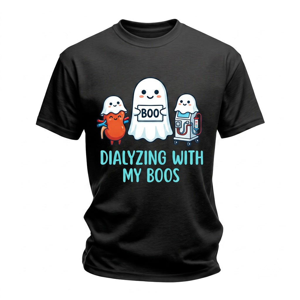 Dialyzing With My Boos Nephrology Nurse Cute Kidney Ghost Halloween Apparel Unisex TShirt