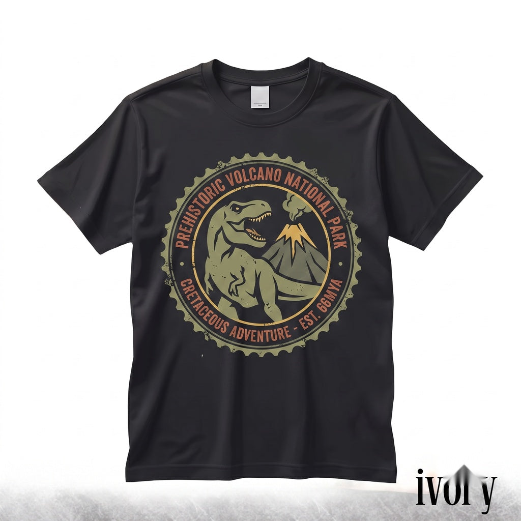 Vintage Prehistoric Jungle Graphic Spinosaurus Volcano Dinosaur Retro Wilderness Style Dino Gift Unisex TShirt