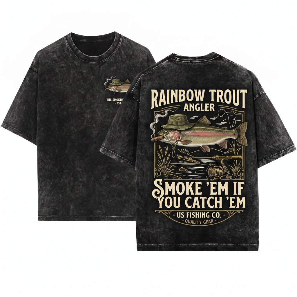 Funny Vintage Smoking Hat Trout Fly Fishing Graphic Angler Gift for Him Unisex Wash T-Shirt