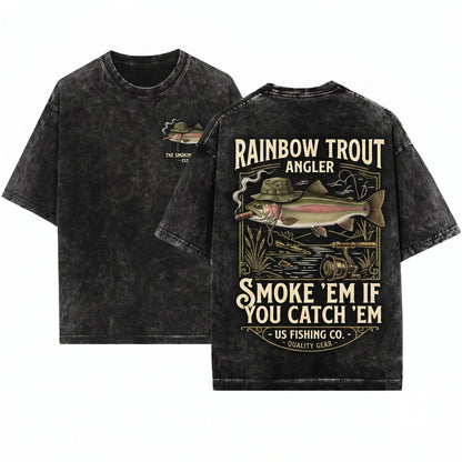 Funny Vintage Smoking Hat Trout Fly Fishing Graphic Angler Gift for Him Unisex Wash T-Shirt