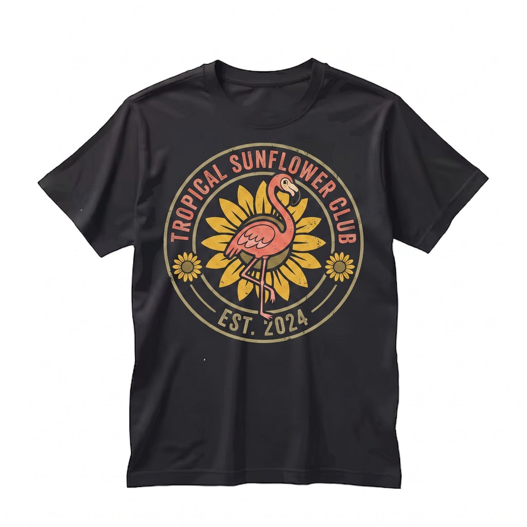 Cute Pink Flamingo Summer Tropical Sunflower Kawaii Beach Vacation Aesthetic Apparel Unisex TShirt