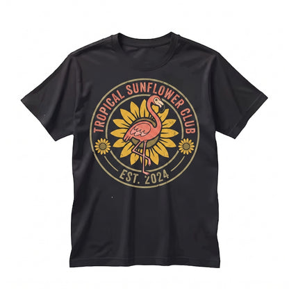 Cute Pink Flamingo Summer Tropical Sunflower Kawaii Beach Vacation Aesthetic Apparel Unisex TShirt
