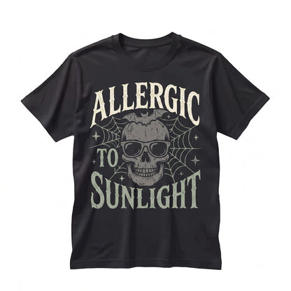 Allergic To Sunlight Funny Spooky Goth Black and White Alt Sarcastic Bat Summer Unisex TShirt
